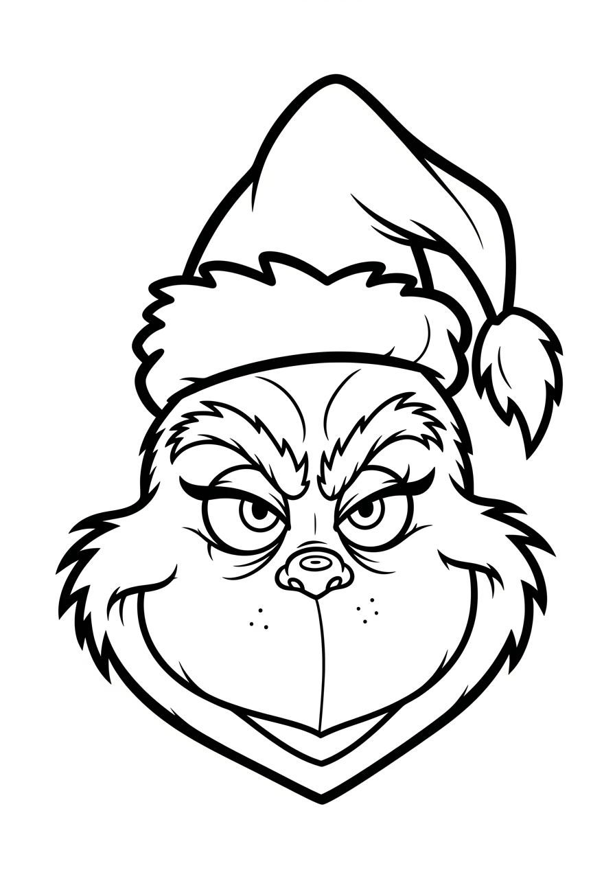 grinch face outline coloring page for kids' creativity